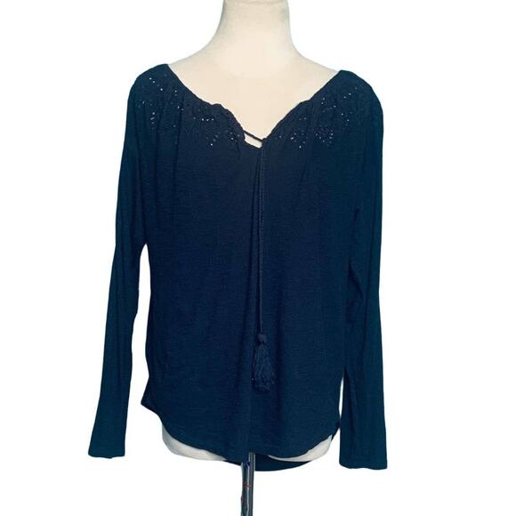 Loft black long sleeves boho tunic top size XS - Picture 1 of 7